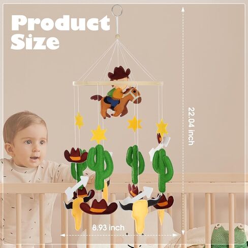 Baby Crib Mobile for Boys Girls, Western Cowboy Nursery Mobile, Wooden Wind Chime Ceiling Mobile for Nursery Bassinet Decor in Saudi Arabia