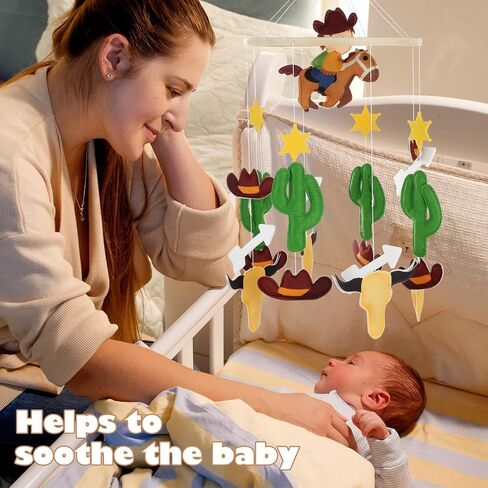Baby Crib Mobile for Boys Girls, Western Cowboy Nursery Mobile, Wooden Wind Chime Ceiling Mobile for Nursery Bassinet Decor in Saudi Arabia