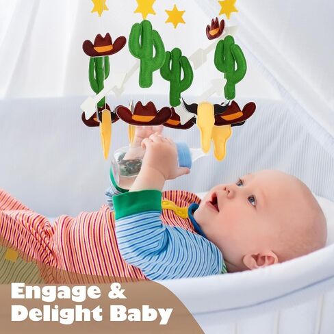 Baby Crib Mobile for Boys Girls, Western Cowboy Nursery Mobile, Wooden Wind Chime Ceiling Mobile for Nursery Bassinet Decor in Saudi Arabia