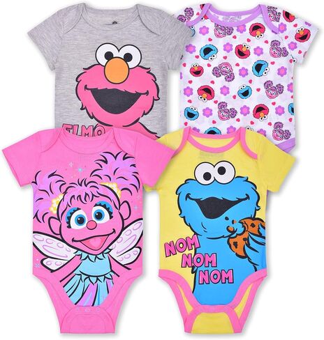 Sesame Street Girls Elmo وCookie Monster وAbby Cadabby 4 قطع من البدلة الزاحفة لحديثي الولادة والرضع - وردي/أصفر/رمادي in Saudi Arabia