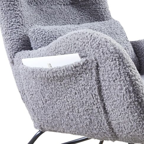 Gentle Rocking Chair for Nursery, Modern High Backrest Rocker with Adjustable Headrest, Cashmere Fabric, Solid Wood & Metal Frame, Suitable for Baby Care & Elderly Relaxation, Gray in Saudi Arabia