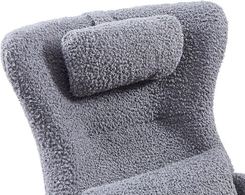 Gentle Rocking Chair for Nursery, Modern High Backrest Rocker with Adjustable Headrest, Cashmere Fabric, Solid Wood & Metal Frame, Suitable for Baby Care & Elderly Relaxation, Gray in Kuwait