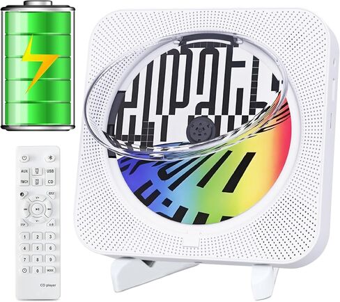 مشغل أقراص مضغوطة بلوتوث محمول مع مكبرات صوت هاي فاي مدمجة، ومشغل أقراص مضغوطة لسطح المكتب قابل لإعادة الشحن مع شاشة LCD، يدعم راديو CD/FM/USB/AUX (أسود) in Kuwait