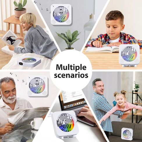 مشغل أقراص مضغوطة بلوتوث محمول مع مكبرات صوت هاي فاي مدمجة، ومشغل أقراص مضغوطة لسطح المكتب قابل لإعادة الشحن مع شاشة LCD، يدعم راديو CD/FM/USB/AUX (أسود) in Kuwait