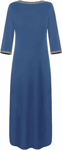 Womens Nursing Dresses 3/4 Long Sleeve Striped V Neckline Loose Fit Split Beach Long Maxi Dress with Pockets in Saudi Arabia