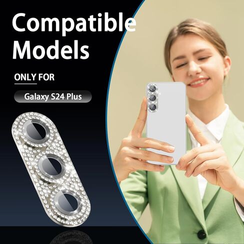 for Samsung Galaxy S24 Plus Camera Lens Protector, Glitter Diamond Bling Sparkly Tempered Glass Protective Camera Lens Flim, HD Clear, Ultra-Thin Metal Ring Case Friendly, Starlight in Kuwait