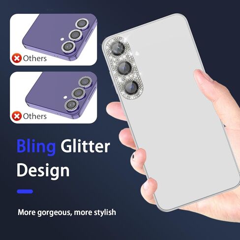 for Samsung Galaxy S24 Plus Camera Lens Protector, Glitter Diamond Bling Sparkly Tempered Glass Protective Camera Lens Flim, HD Clear, Ultra-Thin Metal Ring Case Friendly, Starlight in Kuwait