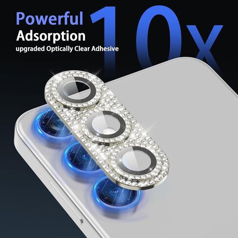 for Samsung Galaxy S24 Plus Camera Lens Protector, Glitter Diamond Bling Sparkly Tempered Glass Protective Camera Lens Flim, HD Clear, Ultra-Thin Metal Ring Case Friendly, Starlight in Kuwait