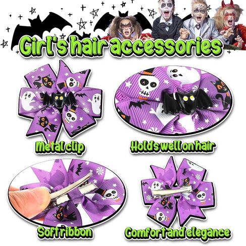 Sibba 6 Pieces Halloween Hair Bows Clip Bow Hair Pins Pumpkin Bat Pattern Cute Clip Barrette Boutique Hairband Accessories for Baby Girls in Saudi Arabia