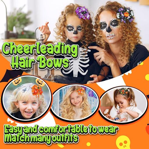Sibba 6 Pieces Halloween Hair Bows Clip Bow Hair Pins Pumpkin Bat Pattern Cute Clip Barrette Boutique Hairband Accessories for Baby Girls in Saudi Arabia