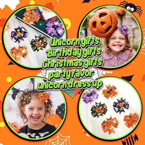 Sibba 6 Pieces Halloween Hair Bows Clip Bow Hair Pins Pumpkin Bat Pattern Cute Clip Barrette Boutique Hairband Accessories for Baby Girls in Saudi Arabia