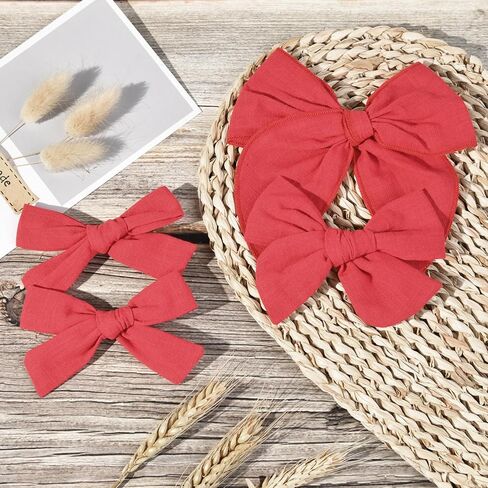 DEEKA 4 PCS Blue Cotton Linen Hair Bows 3 Styles 5" & 4" Handmade Hair Bow set for Toddler Girls Alligator Hair Clips Knot Bows Hair Accessories for Little School Girls (Blue) in Kuwait