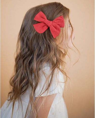 DEEKA 4 PCS Blue Cotton Linen Hair Bows 3 Styles 5" & 4" Handmade Hair Bow set for Toddler Girls Alligator Hair Clips Knot Bows Hair Accessories for Little School Girls (Blue) in Kuwait