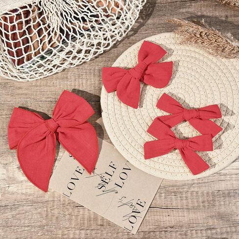 DEEKA 4 PCS Blue Cotton Linen Hair Bows 3 Styles 5" & 4" Handmade Hair Bow set for Toddler Girls Alligator Hair Clips Knot Bows Hair Accessories for Little School Girls (Blue) in Kuwait