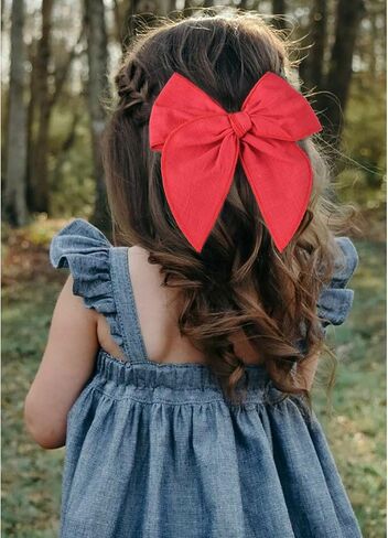 DEEKA 4 PCS Blue Cotton Linen Hair Bows 3 Styles 5" & 4" Handmade Hair Bow set for Toddler Girls Alligator Hair Clips Knot Bows Hair Accessories for Little School Girls (Blue) in Kuwait