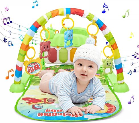 Baby Play Mat for Babies 0-6 Months,Piano Tummy Time Activity Mat with Music,Play Mat for Babies with 5 Linkable Toys Pink-21 in Saudi Arabia