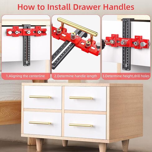 Enhanced Model Cabinet Hardware Jig,Adjustable Cabinet Handle Template Tool for Knobs,Handles and Pulls,Drawer Hardware Jig for Drawer Cabinet Installation,High Precise Woodworking Drill Guide in Saudi Arabia