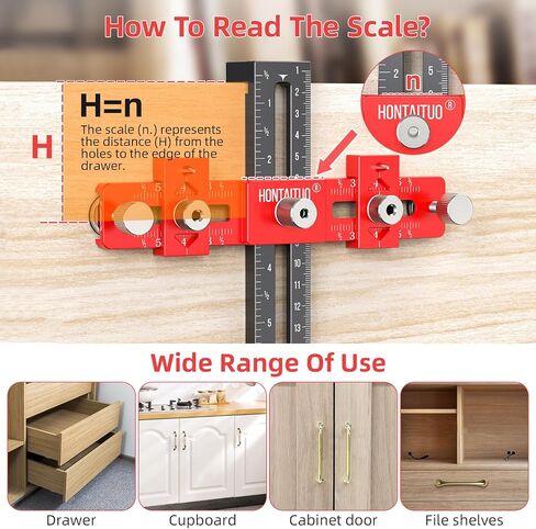 Enhanced Model Cabinet Hardware Jig,Adjustable Cabinet Handle Template Tool for Knobs,Handles and Pulls,Drawer Hardware Jig for Drawer Cabinet Installation,High Precise Woodworking Drill Guide in Saudi Arabia