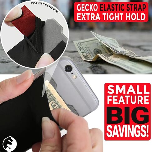 Phone Wallet - Adhesive Card Holder - Cell Phone Pouch - Stick on Lycra Pocket by Gecko - Carry Credit Cards and Cash in Saudi Arabia