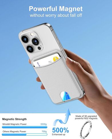 Miroddi for Magsafe Wallet حامل بطاقات مغناطيسي للهاتف iPhone 16 15 14 13 12 سلسلة محفظة جلدية مغناطيسية تناسب 4 بطاقات و3 حامل نقدي رفيع للغاية RFID، أبيض in Kuwait