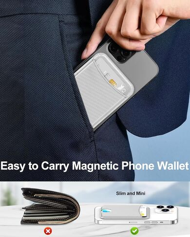 Miroddi for Magsafe Wallet حامل بطاقات مغناطيسي للهاتف iPhone 16 15 14 13 12 سلسلة محفظة جلدية مغناطيسية تناسب 4 بطاقات و3 حامل نقدي رفيع للغاية RFID، أبيض in Kuwait