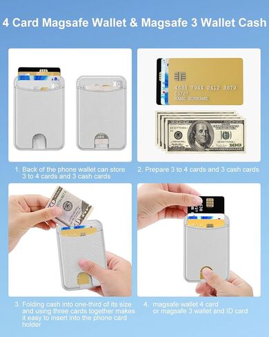 Miroddi for Magsafe Wallet حامل بطاقات مغناطيسي للهاتف iPhone 16 15 14 13 12 سلسلة محفظة جلدية مغناطيسية تناسب 4 بطاقات و3 حامل نقدي رفيع للغاية RFID، أبيض in Kuwait