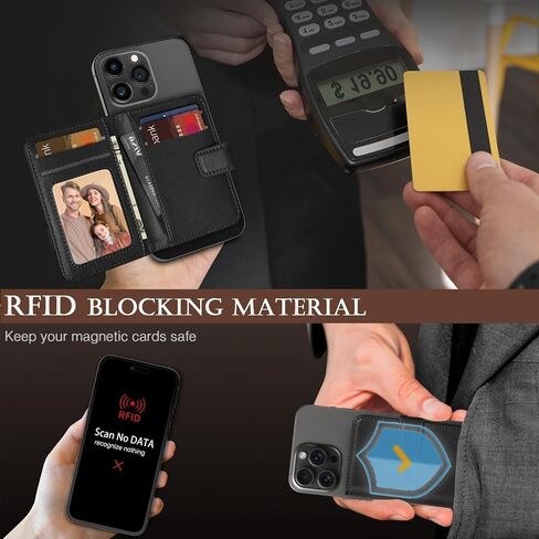 محفظة LOHASIC قابلة للفصل متوافقة مع MagSafe، RFID Blocking 4+ حامل بطاقات من جلد البولي يوريثان محفظة مغناطيسية خفيفة الوزن لهاتف iPhone 16/15/14/13/12/ Pro Max Series، أسود in Kuwait