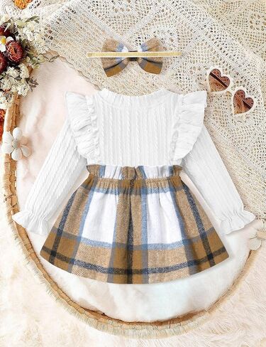 Baby Girl Clothes Infant Dress Plaid Ruffle Long Sleeve Dresses + Headband Cute Fall Winter Baby Dress in Saudi Arabia