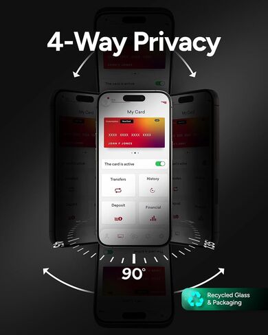 ZAGG Glass Elite Privacy 360 Screen Protector for iPhone 16 Pro Max – 4-Way Privacy, Ultra-Strong Tempered Glass, 5X Stronger, InvisibleShield, Smudge-Free, Easy Install, Recycled Content in Saudi Arabia