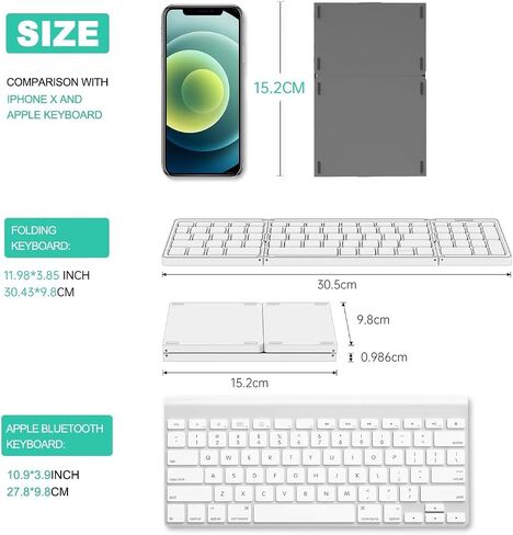 Folding Bluetooth Wireless Keyboard Numeric Keypad Number Pad Foldable Portable Keyboard for Windows Android ios mac (WHITE) in Saudi Arabia