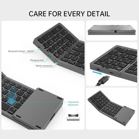Folding Bluetooth Wireless Keyboard Numeric Keypad Number Pad Foldable Portable Keyboard for Windows Android ios mac (WHITE) in Saudi Arabia