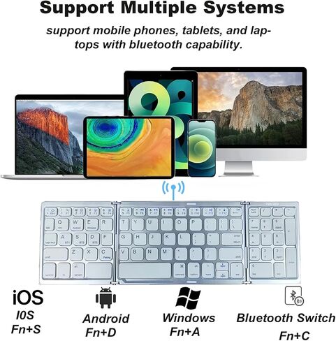 Folding Bluetooth Wireless Keyboard Numeric Keypad Number Pad Foldable Portable Keyboard for Windows Android ios mac (WHITE) in Saudi Arabia