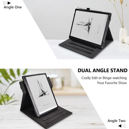 حافظة E NET-CASE لهاتف Onyx Boox GO مقاس 10.3 بوصات ePaper، تصميم جديد محسّن غطاء حامل دوار 360 درجة مع حامل قلم/حزام يد ونوم/استيقاظ تلقائي (أسود) in Kuwait