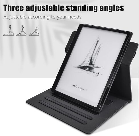 حافظة E NET-CASE لهاتف Onyx Boox GO مقاس 10.3 بوصات ePaper، تصميم جديد محسّن غطاء حامل دوار 360 درجة مع حامل قلم/حزام يد ونوم/استيقاظ تلقائي (أسود) in Kuwait