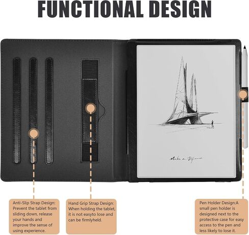 حافظة E NET-CASE لهاتف Onyx Boox GO مقاس 10.3 بوصات ePaper، تصميم جديد محسّن غطاء حامل دوار 360 درجة مع حامل قلم/حزام يد ونوم/استيقاظ تلقائي (أسود) in Kuwait