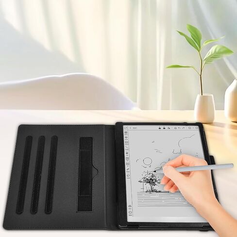 حافظة E NET-CASE لهاتف Onyx Boox GO مقاس 10.3 بوصات ePaper، تصميم جديد محسّن غطاء حامل دوار 360 درجة مع حامل قلم/حزام يد ونوم/استيقاظ تلقائي (أسود) in Kuwait