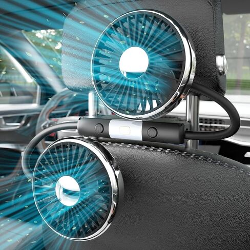 Car Fan for Backseat Portable with Led Lights USB Fan for Car Cooling Fans for Kids 360 Degree Car Rear Headrest Fan Dual Head 3 Speeds Car Back Seat Fan for Sedan Vehicles RV SUV Truck in Saudi Arabia