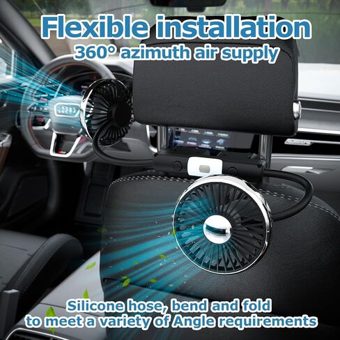 Car Fan for Backseat Portable with Led Lights USB Fan for Car Cooling Fans for Kids 360 Degree Car Rear Headrest Fan Dual Head 3 Speeds Car Back Seat Fan for Sedan Vehicles RV SUV Truck in Saudi Arabia