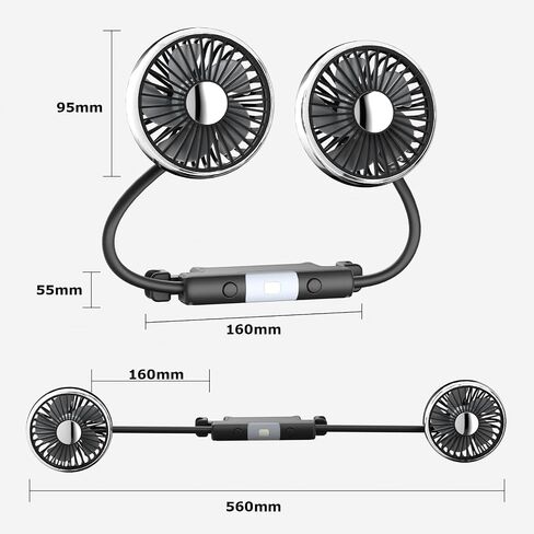 Car Fan for Backseat Portable with Led Lights USB Fan for Car Cooling Fans for Kids 360 Degree Car Rear Headrest Fan Dual Head 3 Speeds Car Back Seat Fan for Sedan Vehicles RV SUV Truck in Saudi Arabia