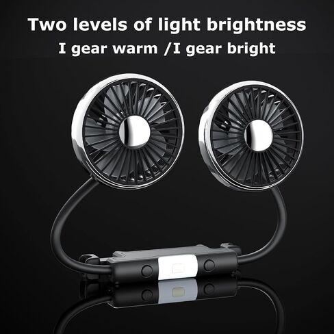Car Fan for Backseat Portable with Led Lights USB Fan for Car Cooling Fans for Kids 360 Degree Car Rear Headrest Fan Dual Head 3 Speeds Car Back Seat Fan for Sedan Vehicles RV SUV Truck in Saudi Arabia