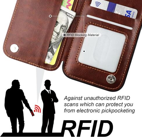 حافظة محفظة لهاتف iPhone 16 Pro مع حامل بطاقة، مسند حلقي يدور 360 درجة RFID يحجب غطاء من جلد البولي يوريثان بمشبك مغناطيسي مزدوج مضاد للصدمات للنساء والفتيات 6.3 بوصة (بني) in Saudi Arabia