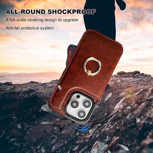 حافظة محفظة لهاتف iPhone 16 Pro مع حامل بطاقة، مسند حلقي يدور 360 درجة RFID يحجب غطاء من جلد البولي يوريثان بمشبك مغناطيسي مزدوج مضاد للصدمات للنساء والفتيات 6.3 بوصة (بني) in Saudi Arabia
