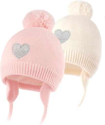 FURTALK Baby Girls Beanie with Pom Earflap Fleece Lined Winter Hat Knit Toddler Infant Hats in Saudi Arabia