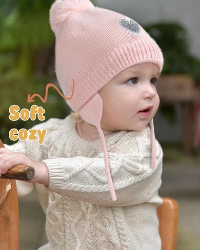 FURTALK Baby Girls Beanie with Pom Earflap Fleece Lined Winter Hat Knit Toddler Infant Hats in Saudi Arabia