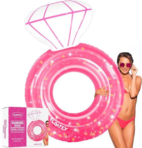 Bachelorette Party Decorations - XtraLarge Diamond Ring Pool Float | Shiny Glitter Conffetti Inside | Bachelorette Pool Floats for Bride, Ring Floatie Bachelorette Party Accessories, Silver in Saudi Arabia