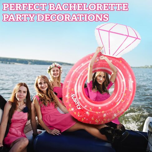 Bachelorette Party Decorations - XtraLarge Diamond Ring Pool Float | Shiny Glitter Conffetti Inside | Bachelorette Pool Floats for Bride, Ring Floatie Bachelorette Party Accessories, Silver in Saudi Arabia