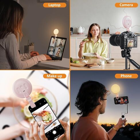 Anautin 60 LED Ring Light، صورة سيلفي قابلة لإعادة الشحن مع مشبك أمامي وخلفي، هاتف محمول 2500-6500K، قابل للتعديل 3 أوضاع للآيفون، iPad، الكمبيوتر اللوحي، الكمبيوتر المحمول، CRI97+، 90 جرام (وردي) in Kuwait