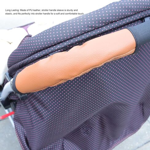 Garosa 2Pcs Baby Stroller Protective Handle Cover PU Leather Stroller Handlebar Covers Zipper Opening Closing Design Stroller Handle Sleeve Non Slip Comfortable Elastic Stroller Cover (Brown) in Saudi Arabia
