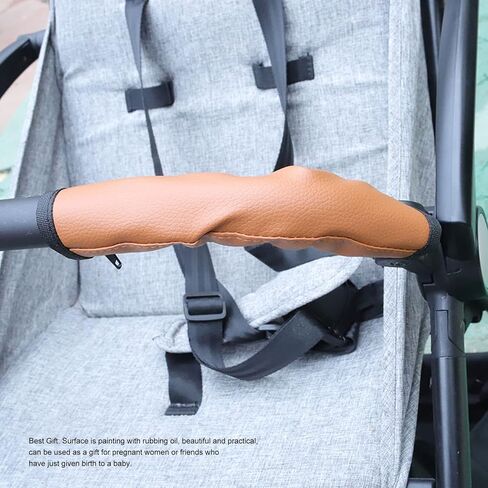Garosa 2Pcs Baby Stroller Protective Handle Cover PU Leather Stroller Handlebar Covers Zipper Opening Closing Design Stroller Handle Sleeve Non Slip Comfortable Elastic Stroller Cover (Brown) in Saudi Arabia