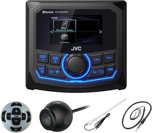 JVC Motorsports 2.7 بوصة شاشة بلوتوث خلفية USB/AUX AM/FM/Weatherband راديو الوسائط الرقمية، جهاز تحكم عن بعد سلكي، هوائي ساري مرن أبيض، هوائي سلكي، كاميرا الرؤية الخلفية in Saudi Arabia